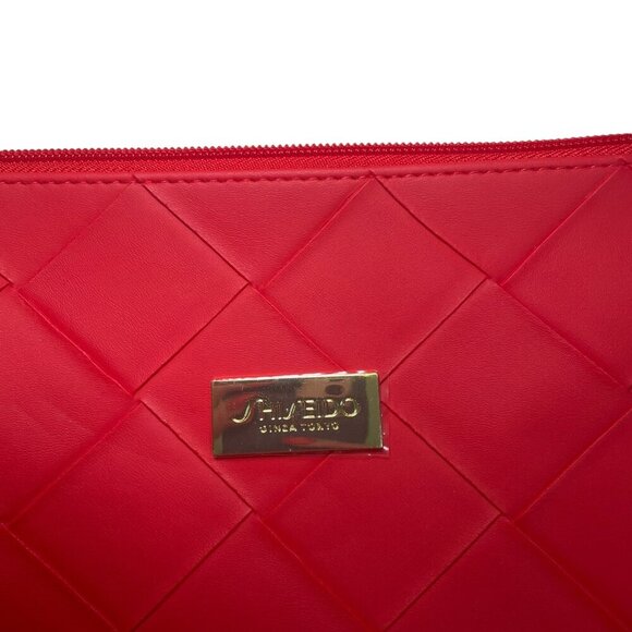 Shiseido Red Quilted Zipper Cosmetic Bag Wristlet Pouch – 10"x7" – Elegant Trave - Picture 3 of 6